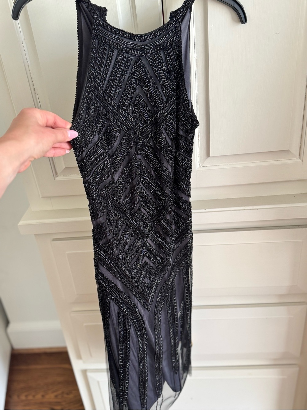 Aidan Mattox Black Beaded Midi Dress